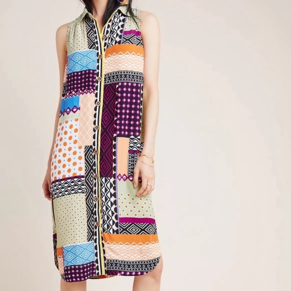Anthropologie Printed Buttondown Midi Dress Sz 4 EUC